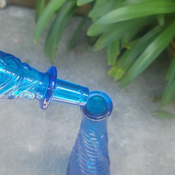 Vtg Empoli Italian MCM Blue Wave Art Glass Genie Bottle Decanter - Picture 4 of 4